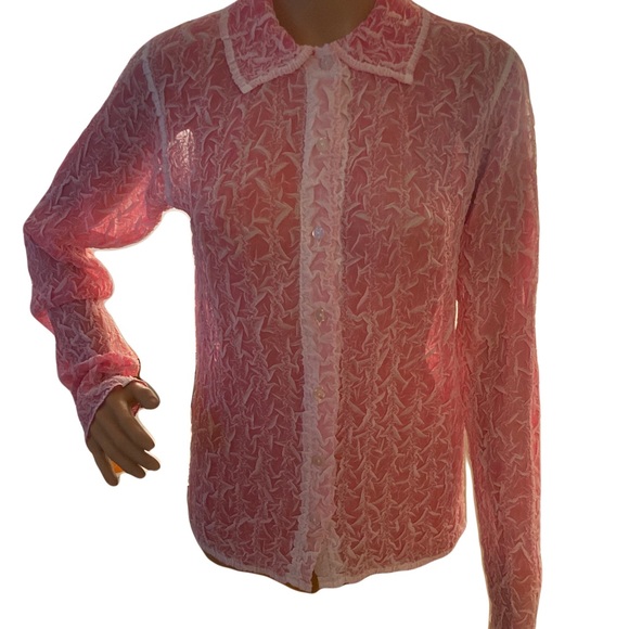 Tania sheer pink and white blouse size S - Picture 1 of 5